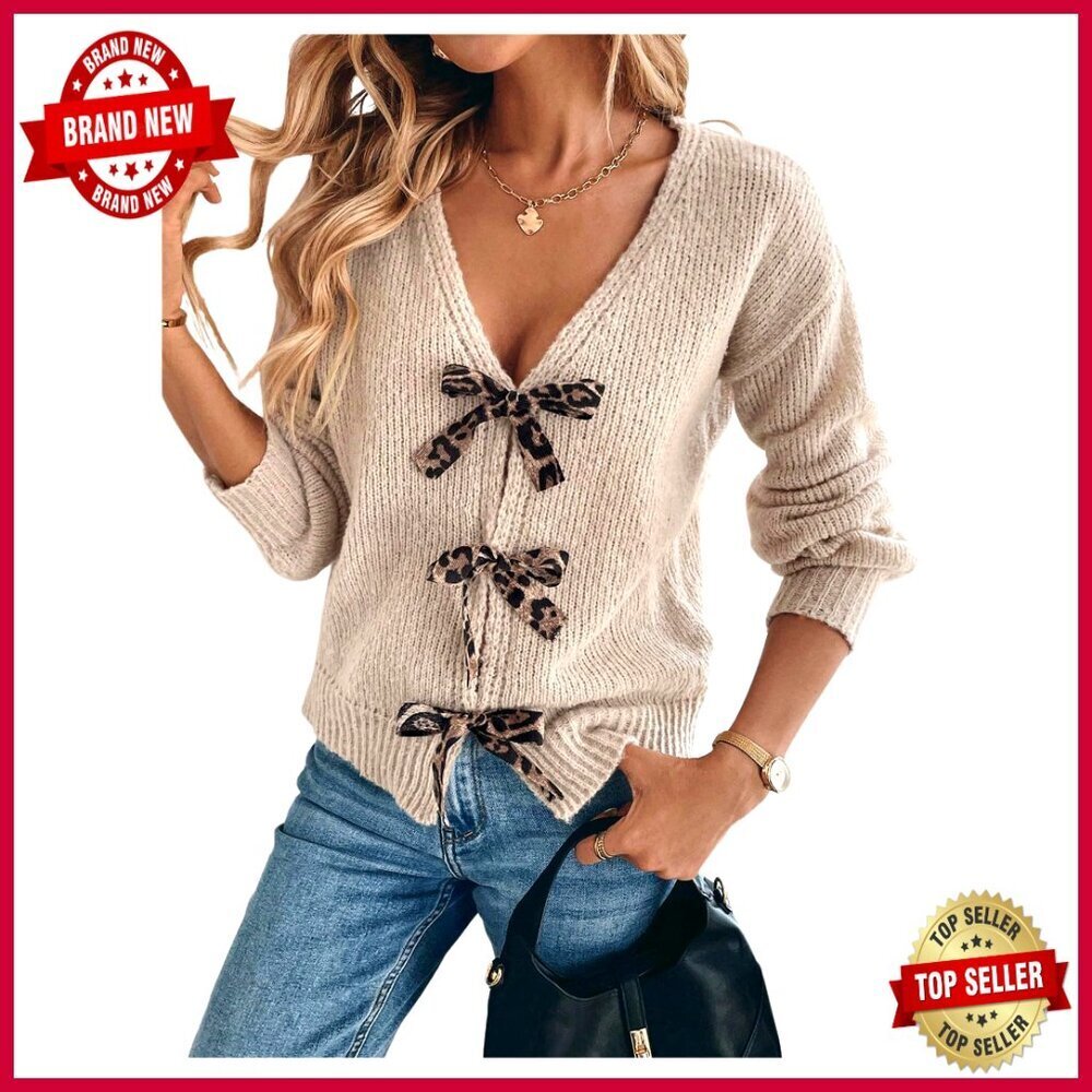 Leopard Print Cropped Cardigan Long Sleeve Knit Sweater Lightweight Y2K